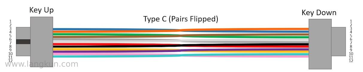 Type C 翻转的 MPO 主干线图示。